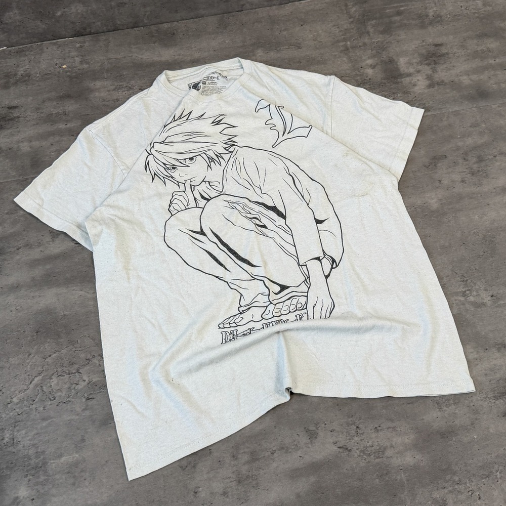 Vintage VTG Y2K 2000s 00s Death Note L Anime Graphic White T-Shirt Tee - Picture 2 of 7